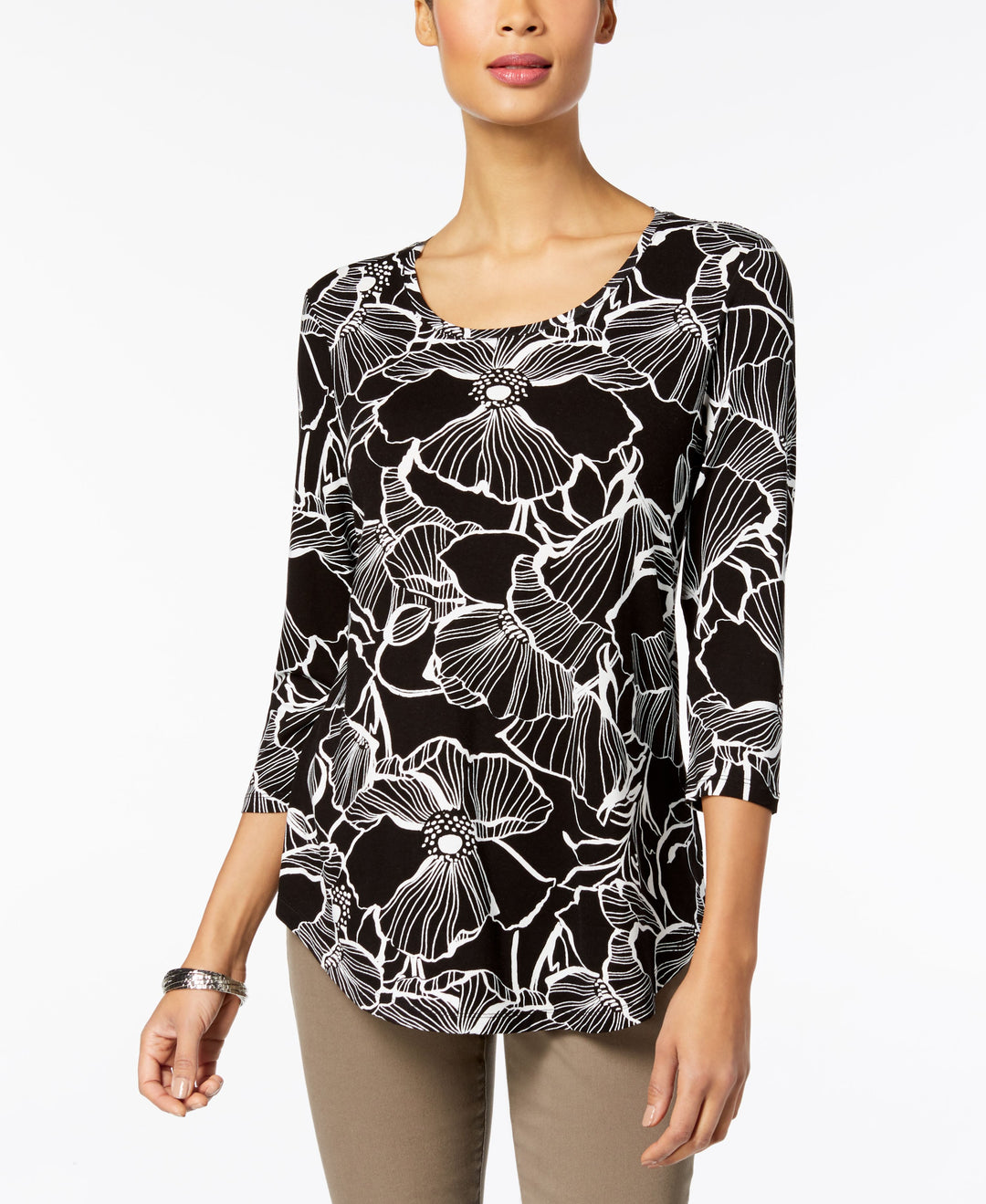 Petite 3/4-Sleeve Printed Top