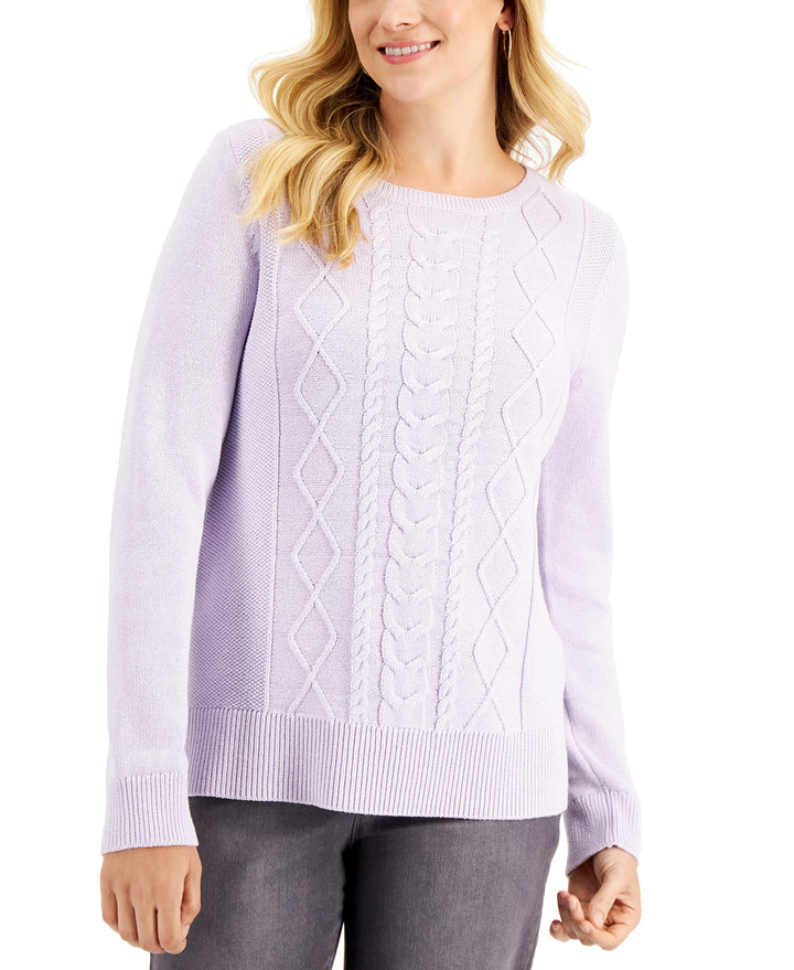 Karen Scott Cotton Diamond Stitch Cable Knit Sweater
