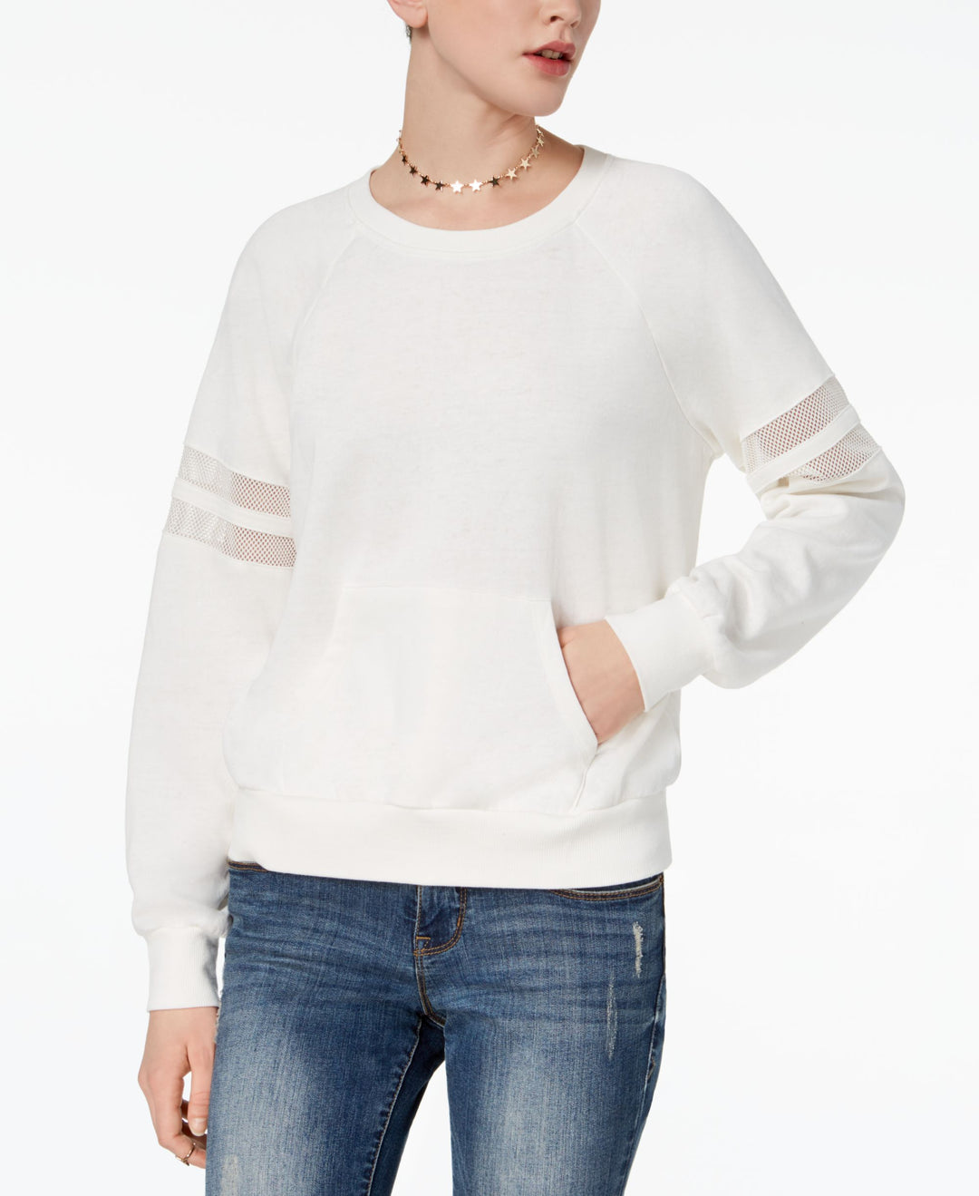 Hippie Rose Juniors Mesh Trimmed Pullover Sweatshirt