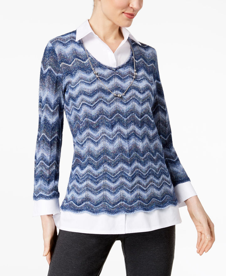 Alfred Dunner Montego Bay Layered Look Necklace Embellished Sweater