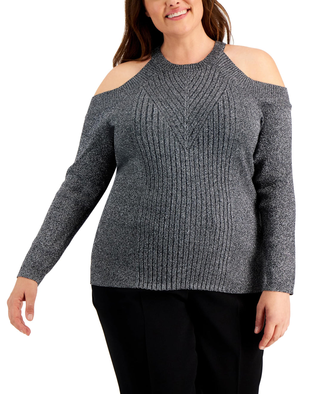 INC International Concepts Plus Size Shine Cold Shoulder Sweater