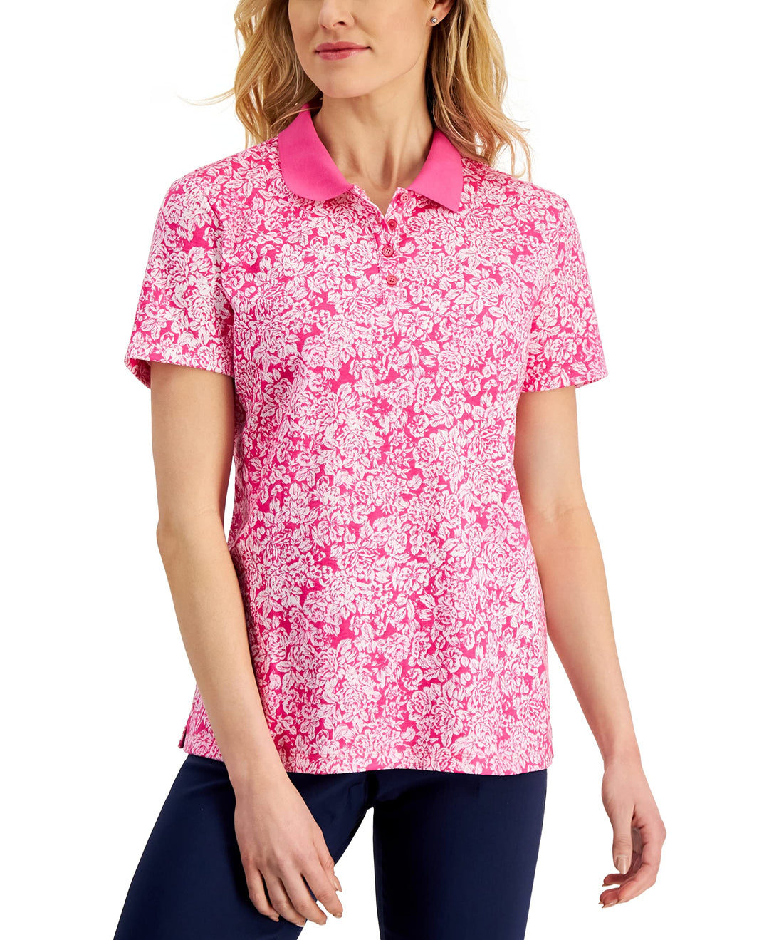 Karen Scott Womens Floral Polo Shirt
