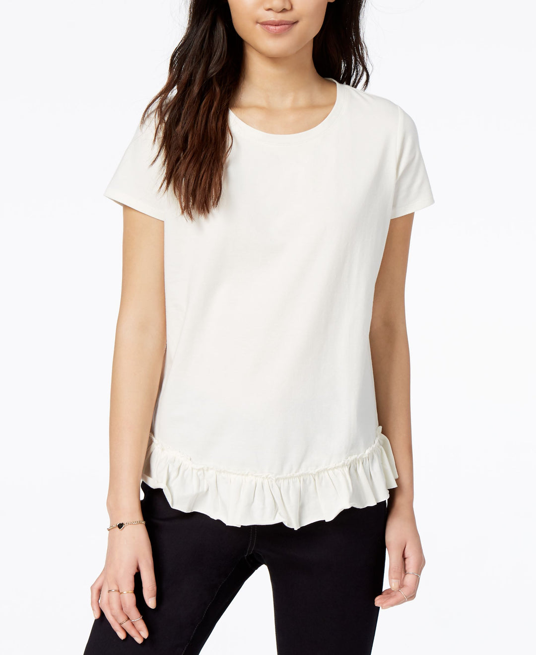Maison Jules Short Sleeve Ruffled Hem T-Shirt