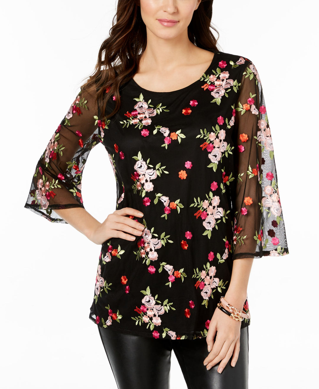 Charter Club Embroidered Mesh Tunic