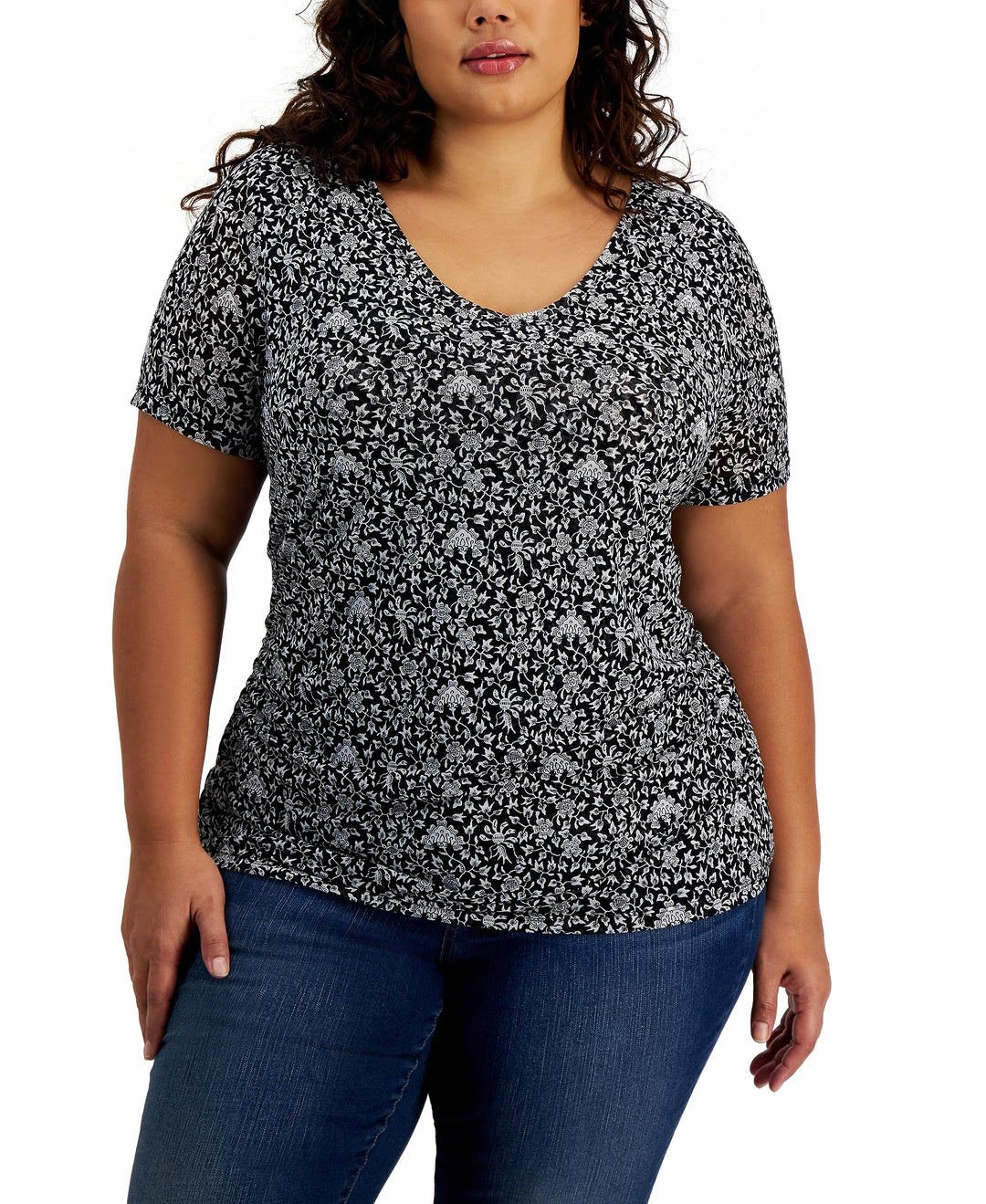 INC International Concepts Plus Size Mesh T-Shirt