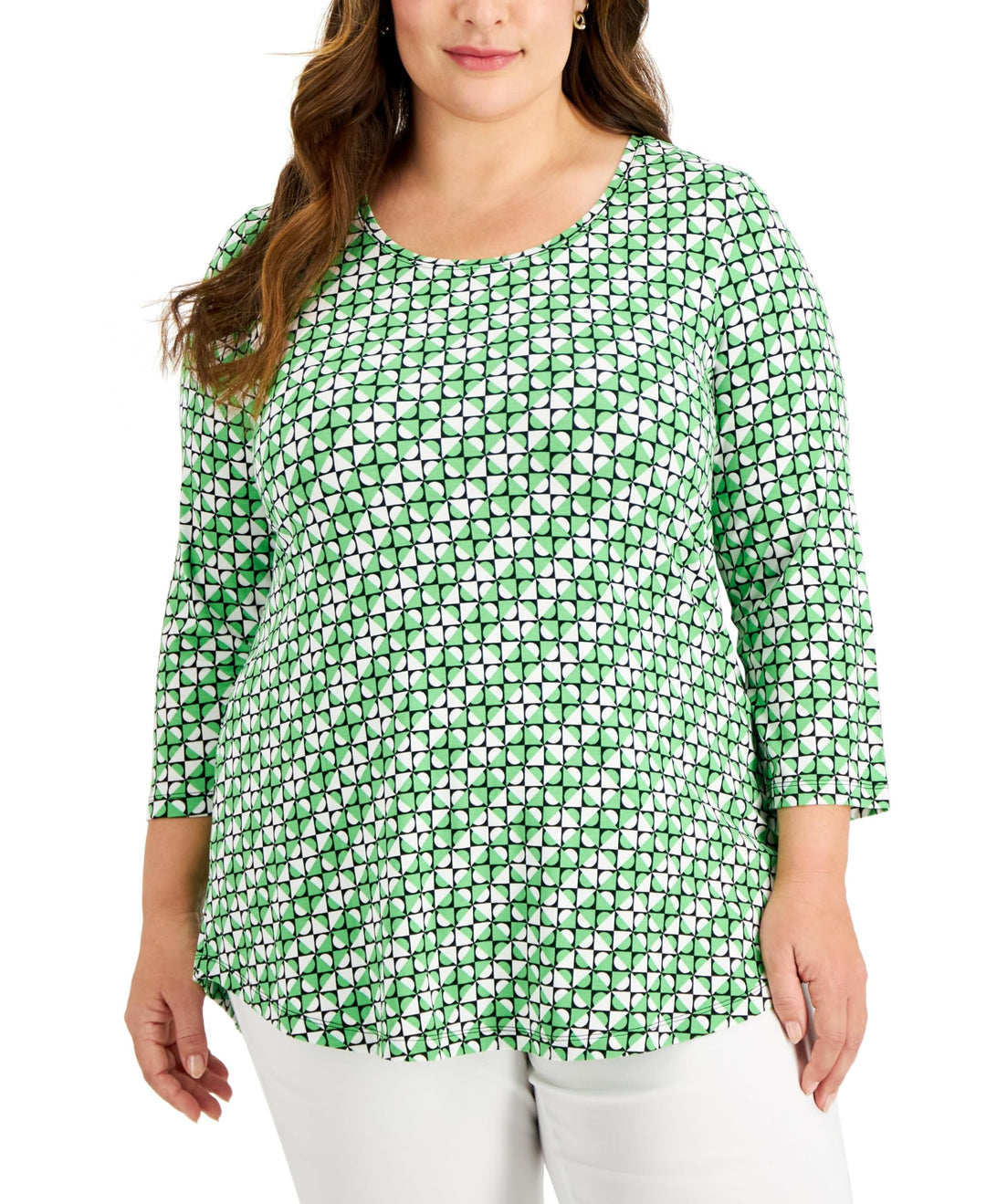 JM Collection Plus Size Printed 3/4 Sleeve Top