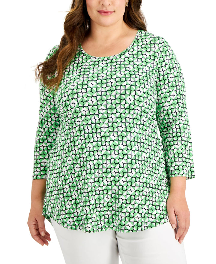 JM Collection Plus Size Printed 3/4 Sleeve Top