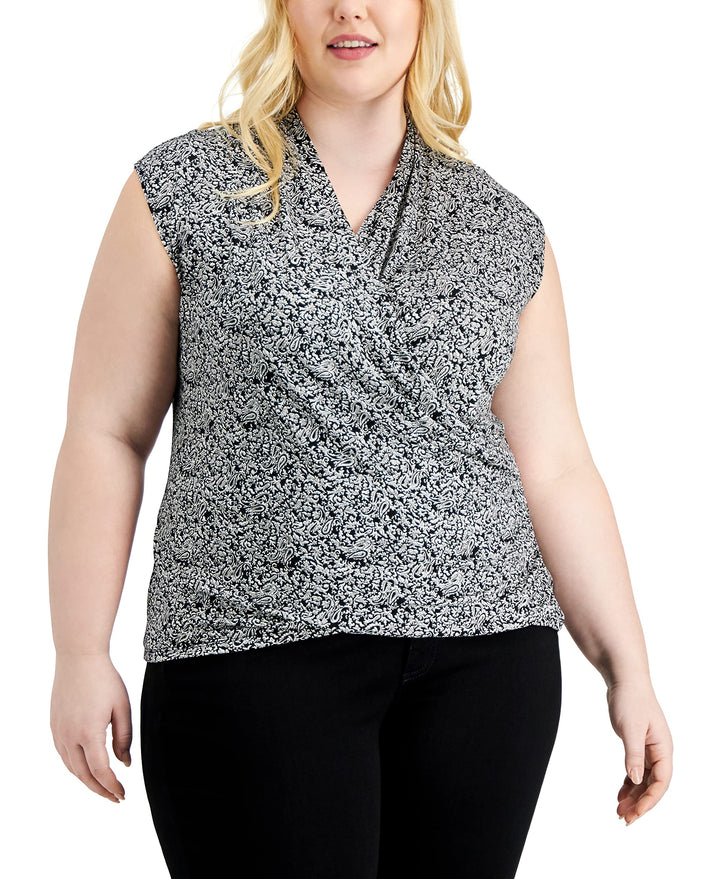 INC International Concepts Plus Size Paisley Print Sleeveless Surplice Top
