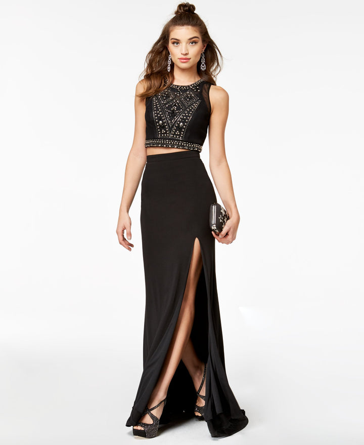 City Studios 2 Pc. Beaded Halter Gown