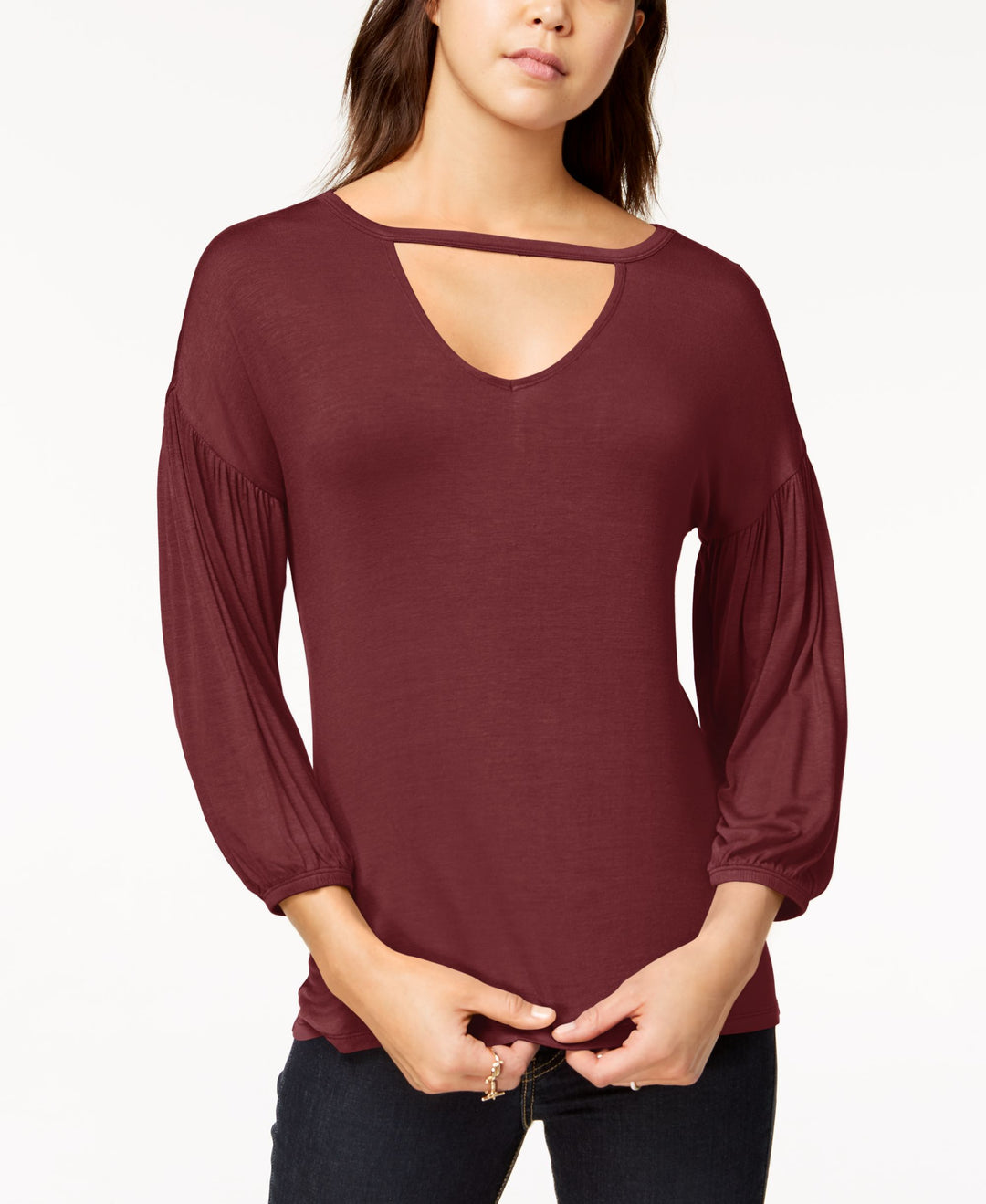 Juniors' Keyhole Bubble-Sleeve Top