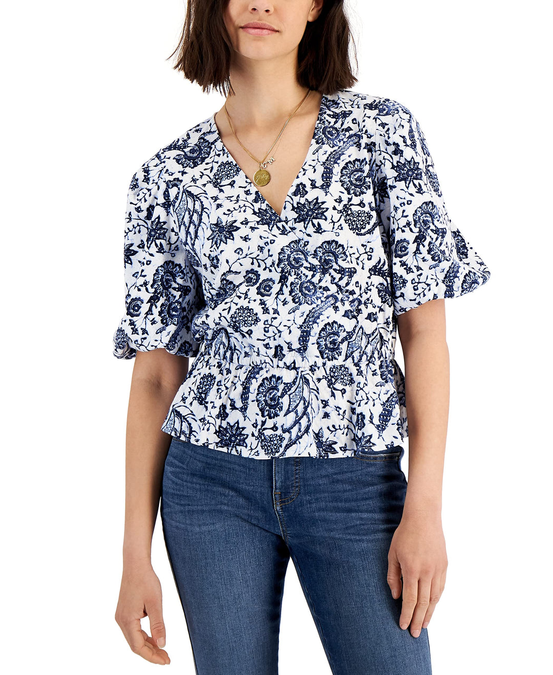 INC International Concepts Womens Printed Puff Sleeve Top
