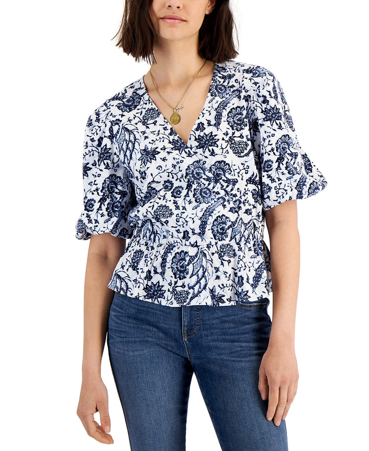 INC International Concepts Womens Printed Puff Sleeve Top