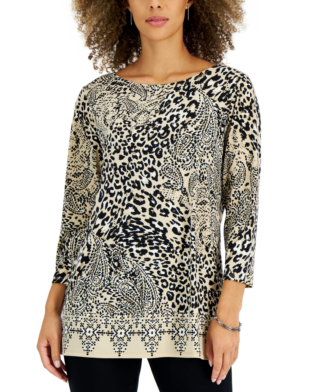 JM Collection Petite Wild Movement Embellished Printed Tunic