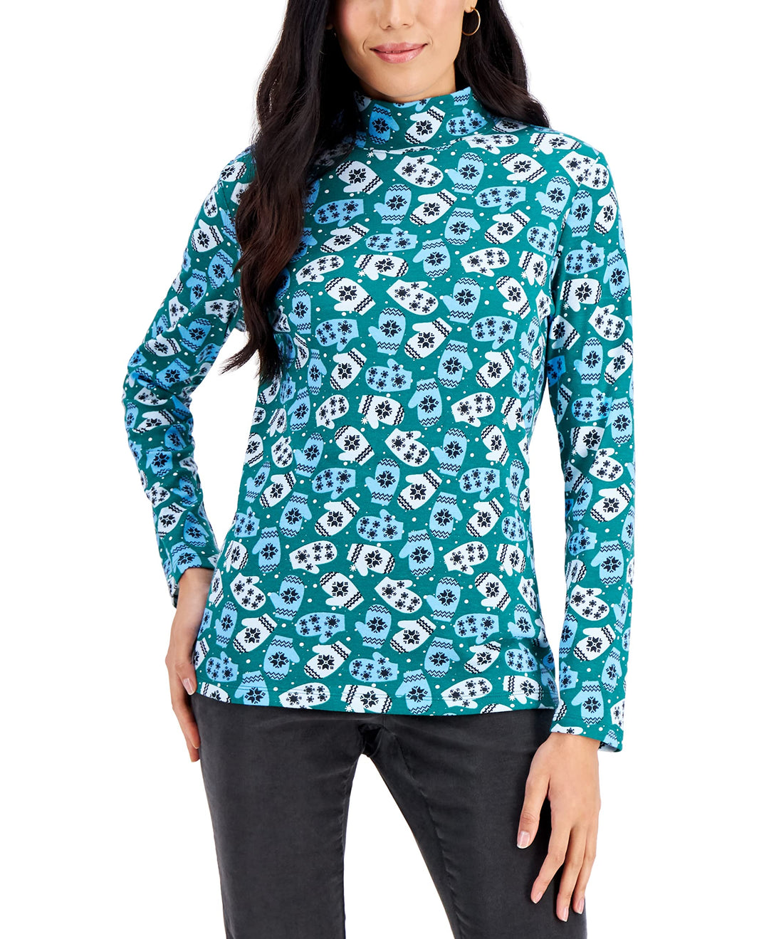 Karen Scott Mitten Madness Mock Neck Top