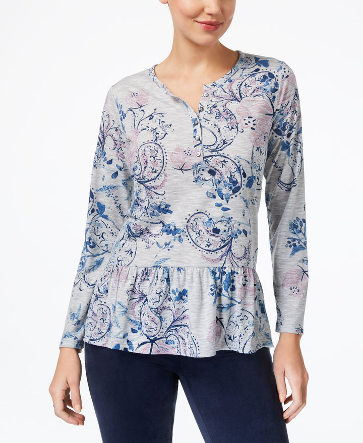 Style & Co Printed Peplum Henley