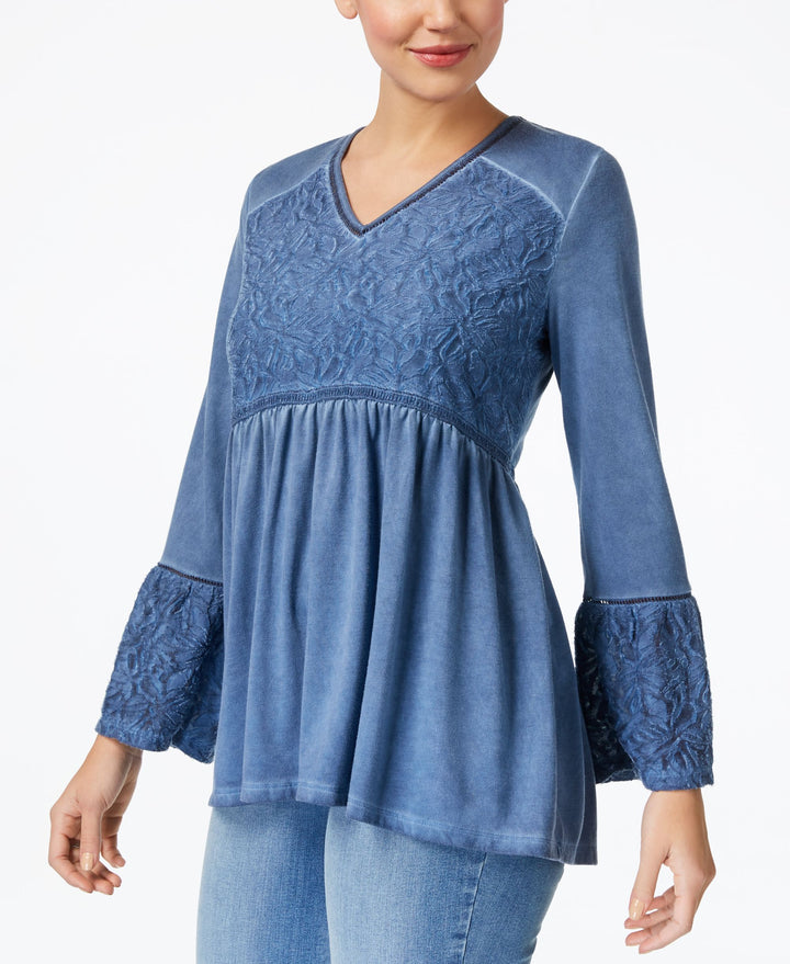 Jacquard-Detail Peasant Top