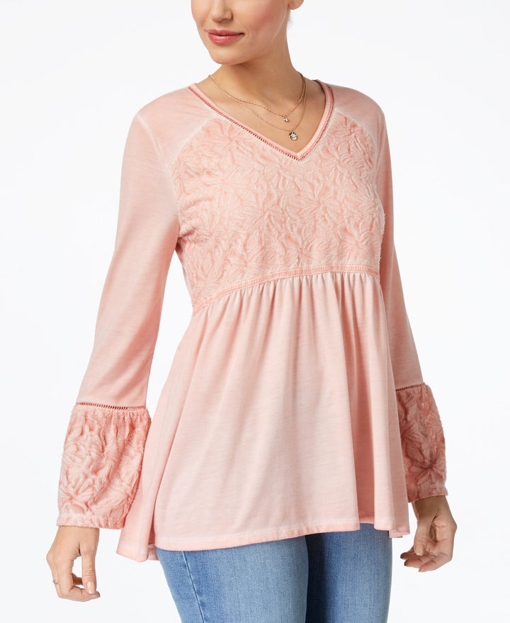 Jacquard-Detail Peasant Top