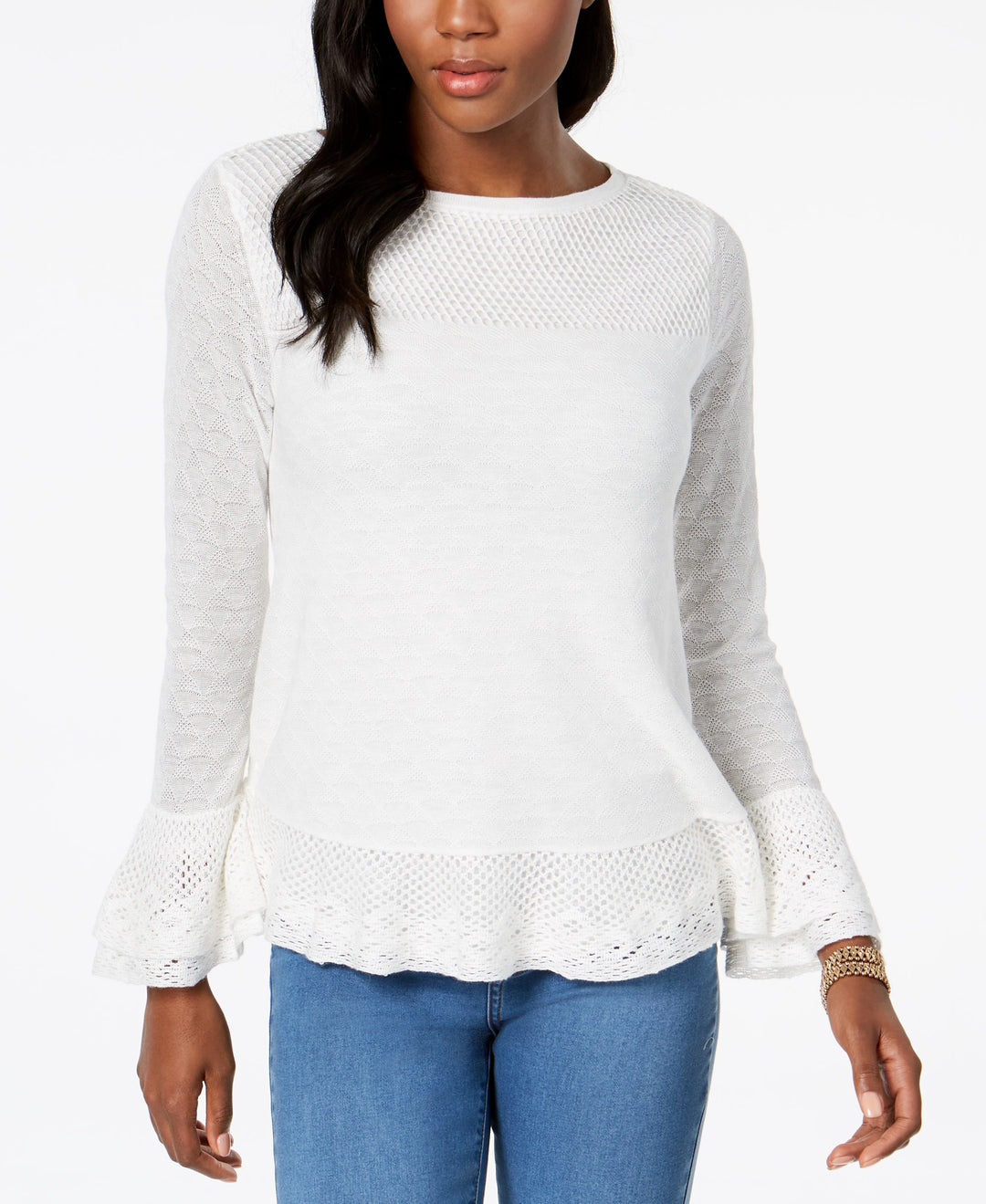 Style & Co Layered Ruffle Trim Knit Sweater