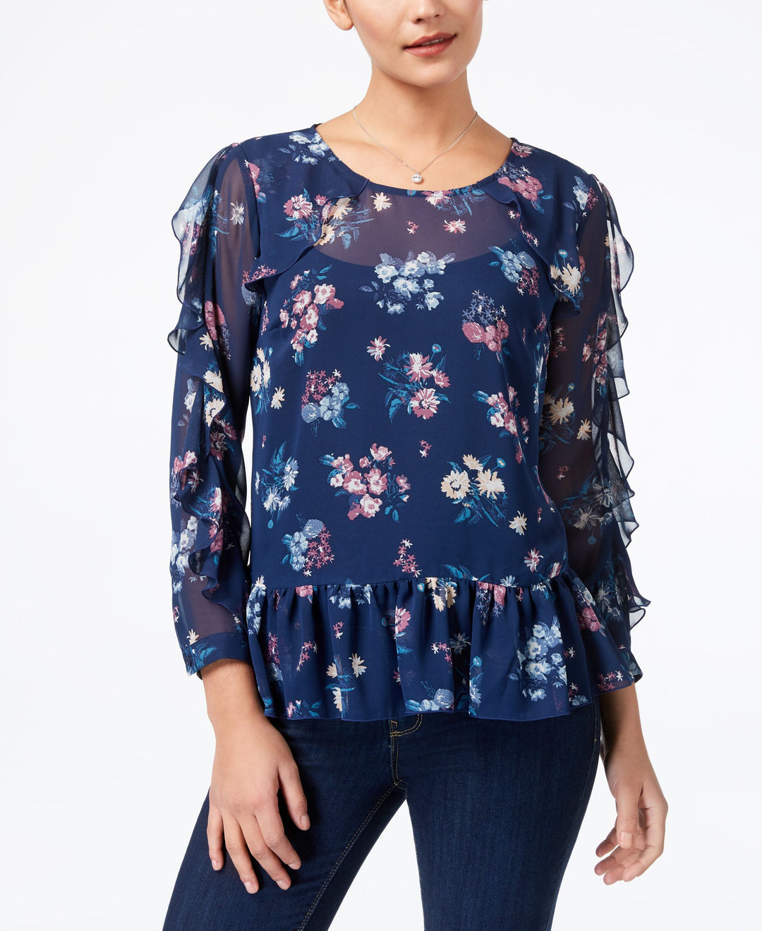 Style & Co Ruffled Sleeve Chiffon Top