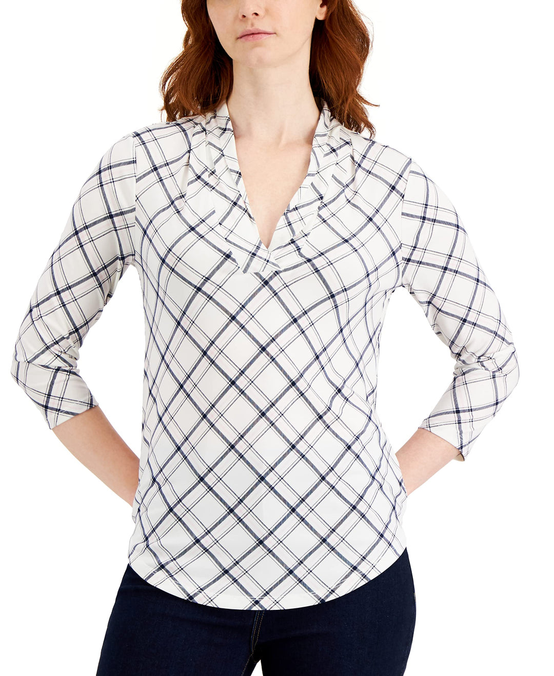 Charter Club Printed 3/4 Sleeve Knit Top
