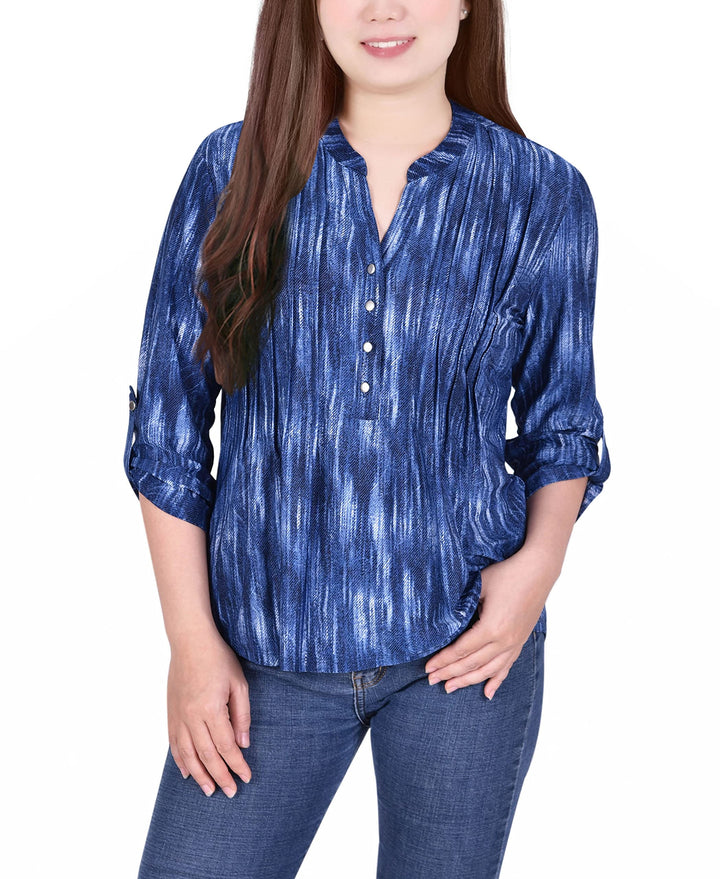 Petite Pintuck Roll Tab Sleeve Top