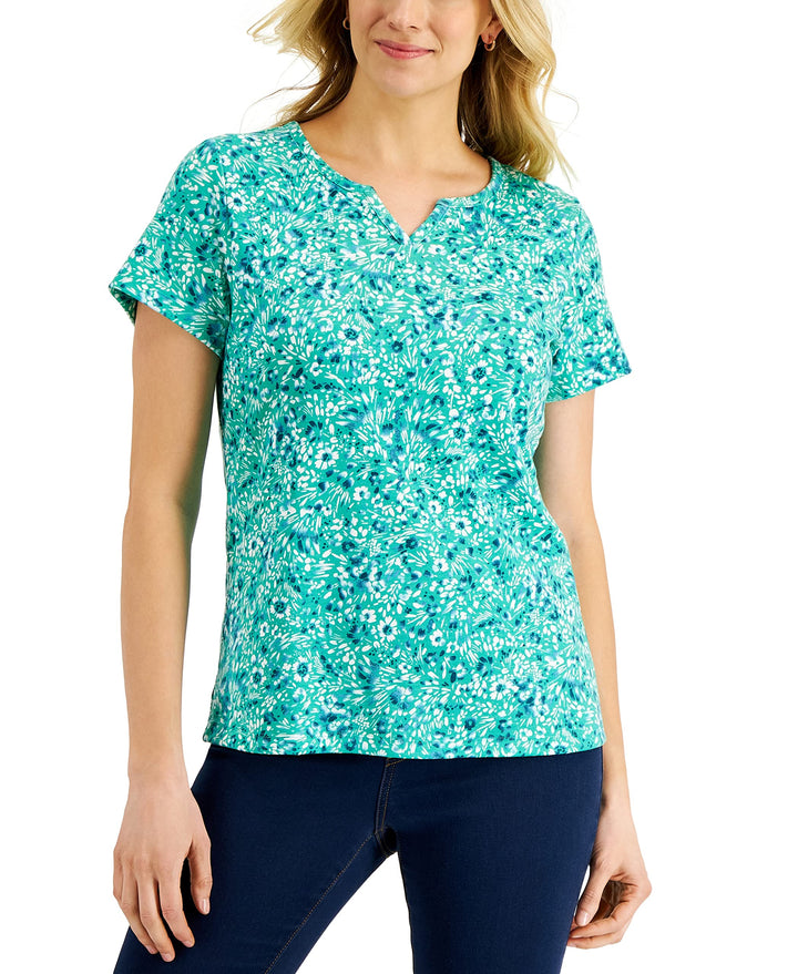 Karen Scott Womens Ditsy Dream Floral Print Top