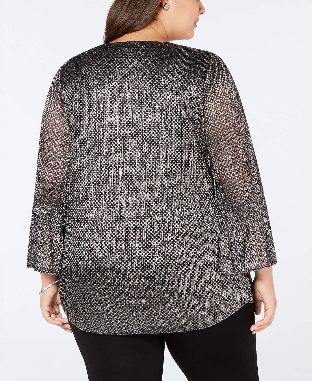 Plus Size Knit Foil Smock-Sleeve Top