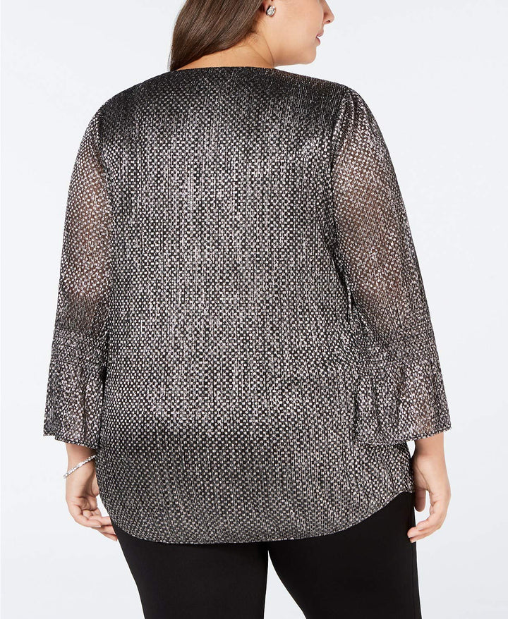 Plus Size Knit Foil Smock-Sleeve Top