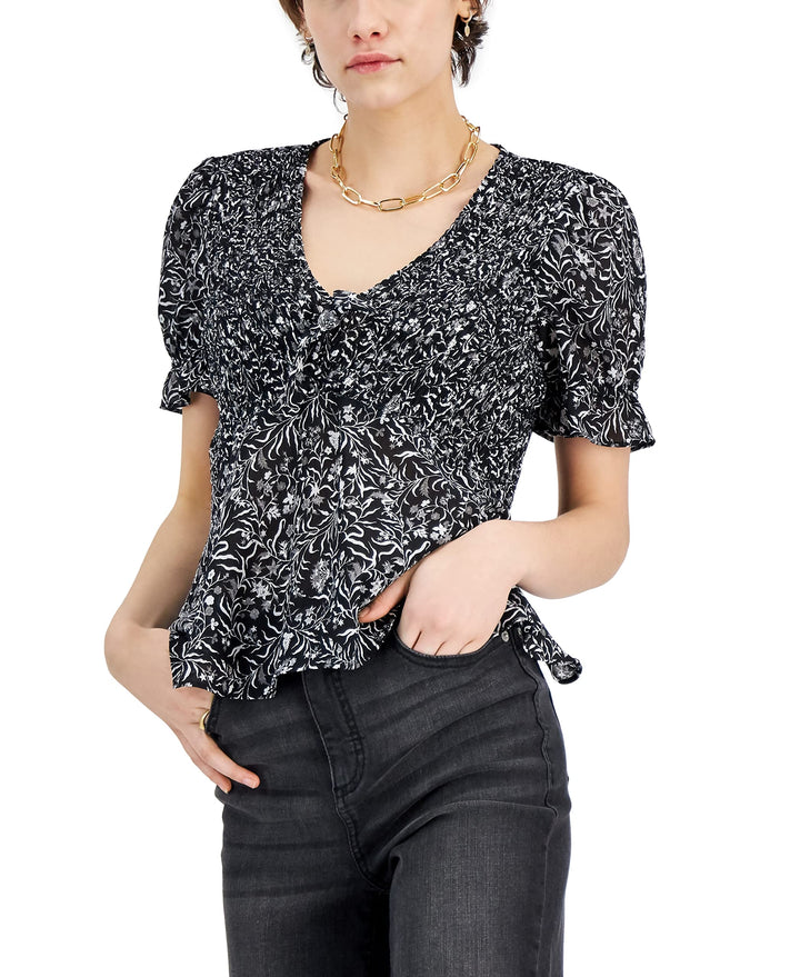 INC International Concepts Smocked Peplum Top