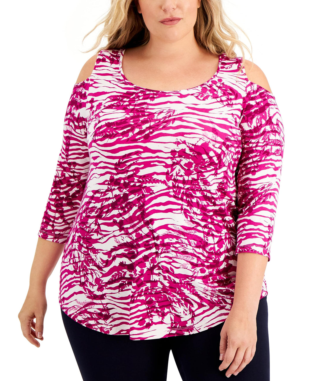 JM Collection Plus Size Cold Shoulder 3/4 Sleeve Top
