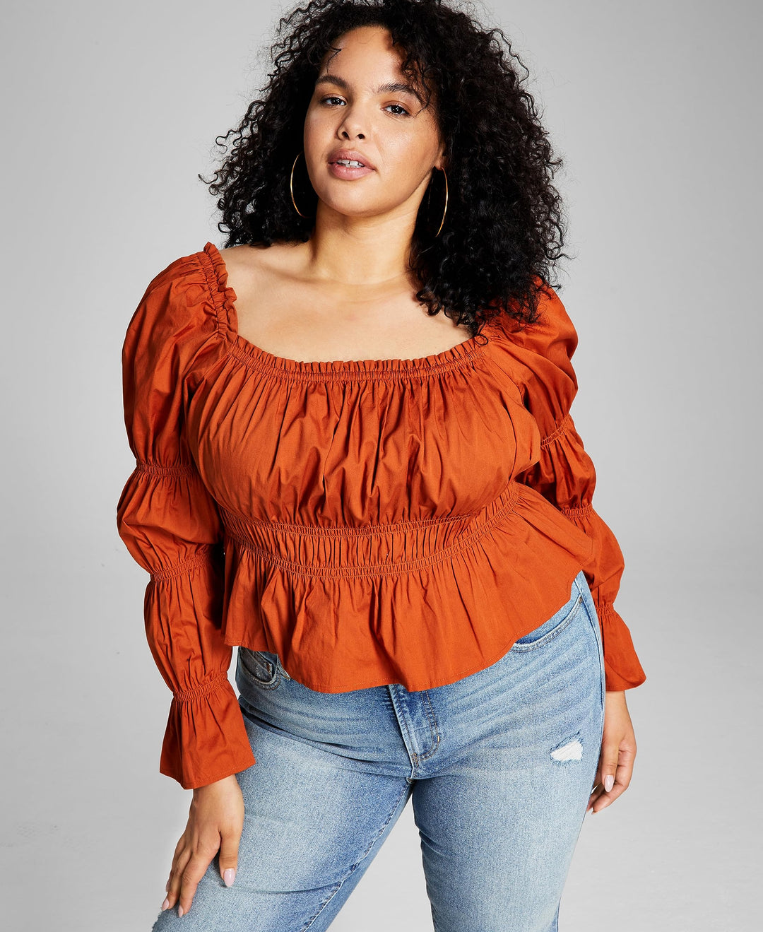 Now This Trendy Plus Size Ruched Poplin Shirt