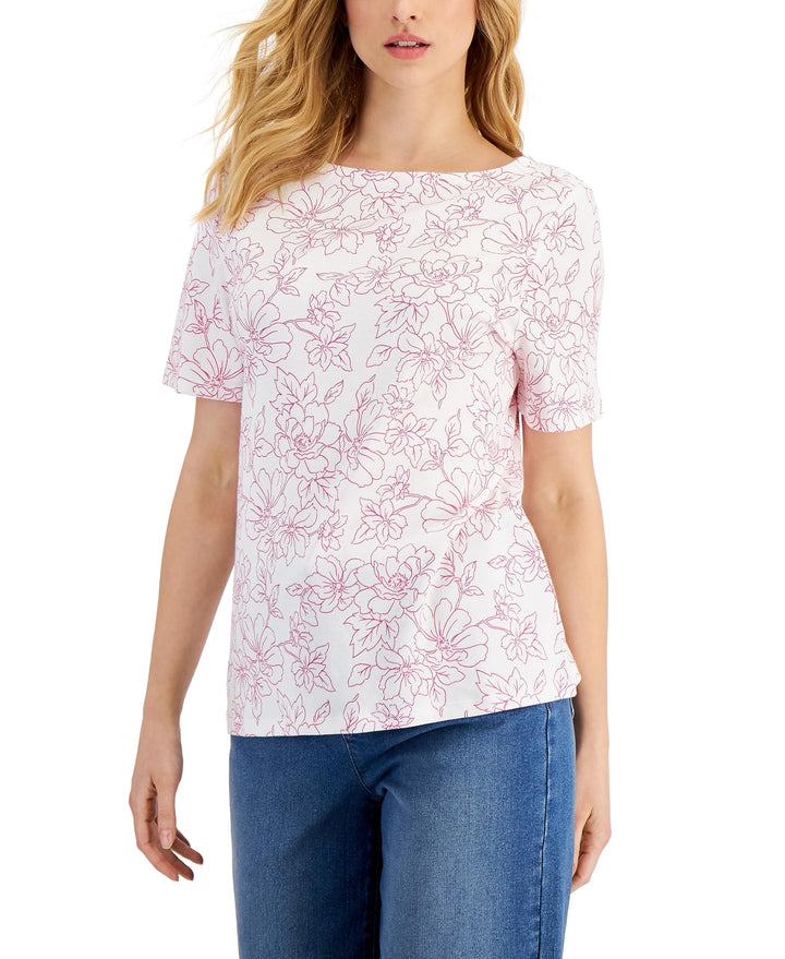 Charter Club Womens Cotton Floral Print Top