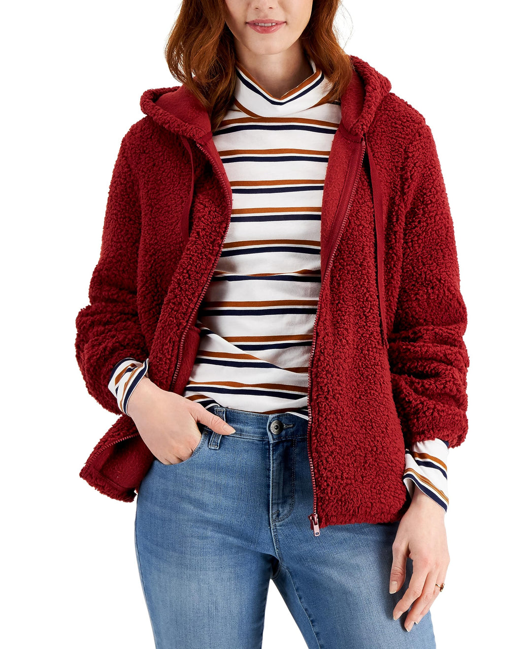 Style & Co Zip Front Teddy Hoodie