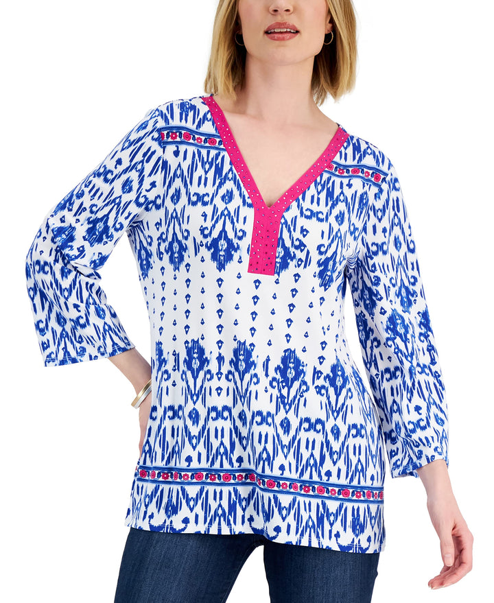 JM Collection Petite Embellished Neck Tunic