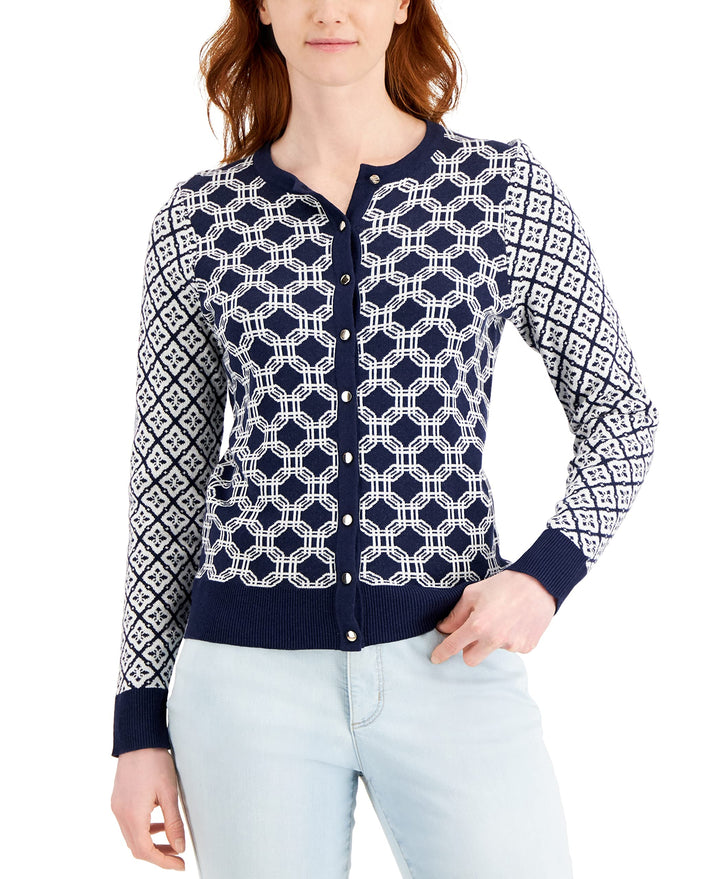 Charter Club Printed Button Down Cardigan Sweater