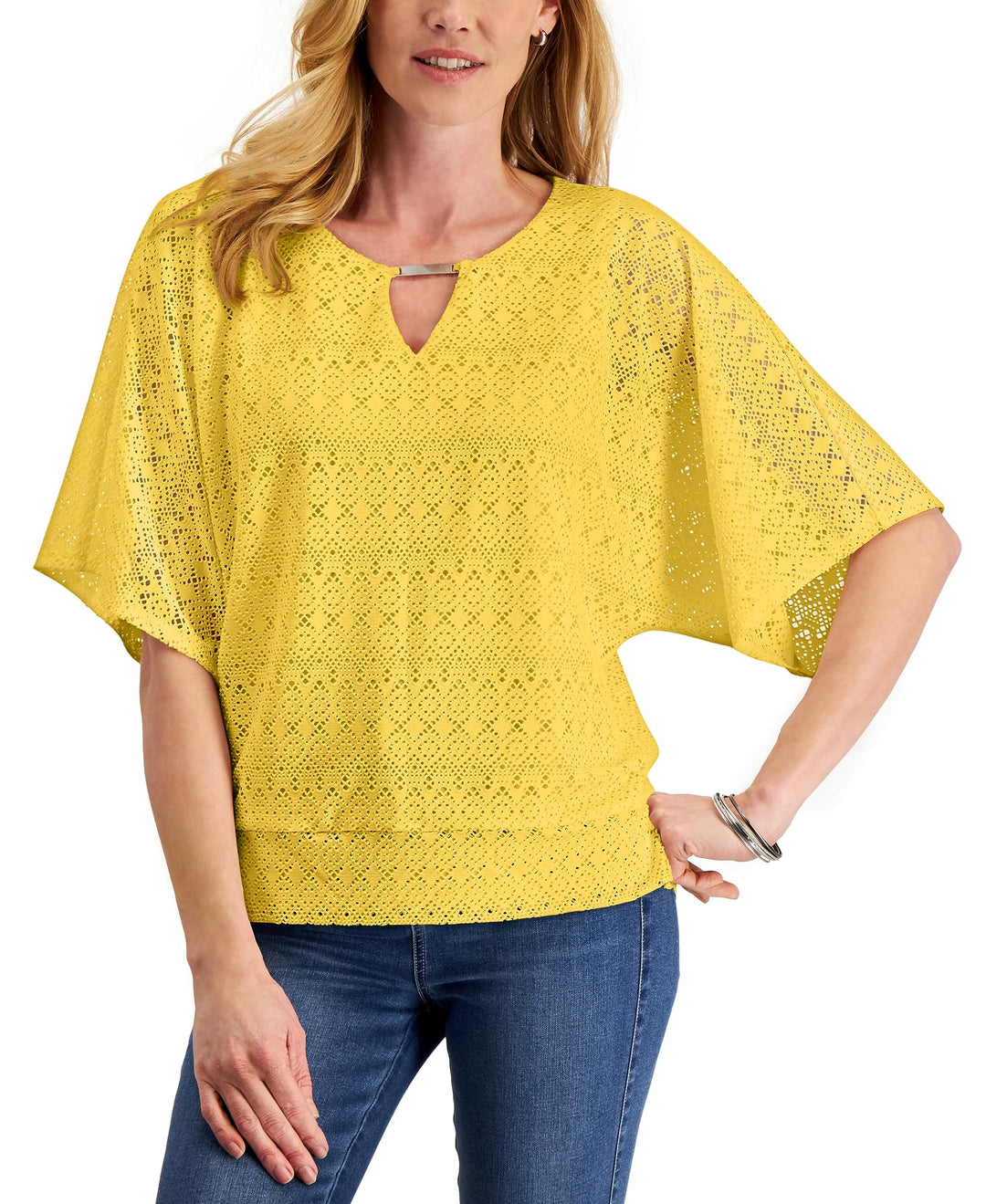 JM Collection Eyelet Poncho Top