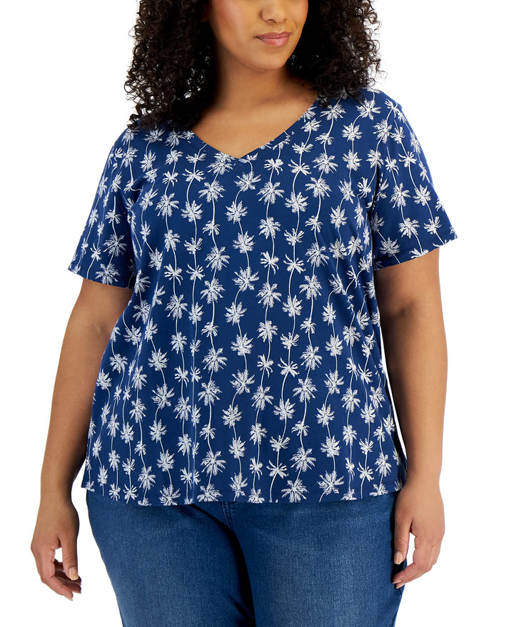 Style & Co Plus Size Cotton V Neck T-Shirt