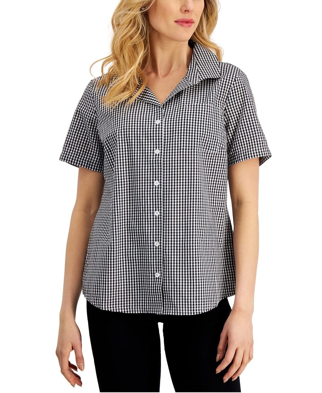 Karen Scott Petite Gingham Woven Shirt