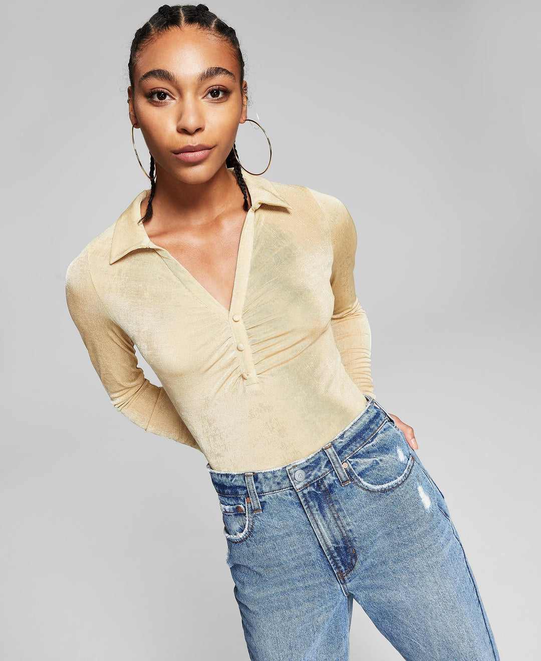 Now This Long Sleeve Polo Collar Bodysuit