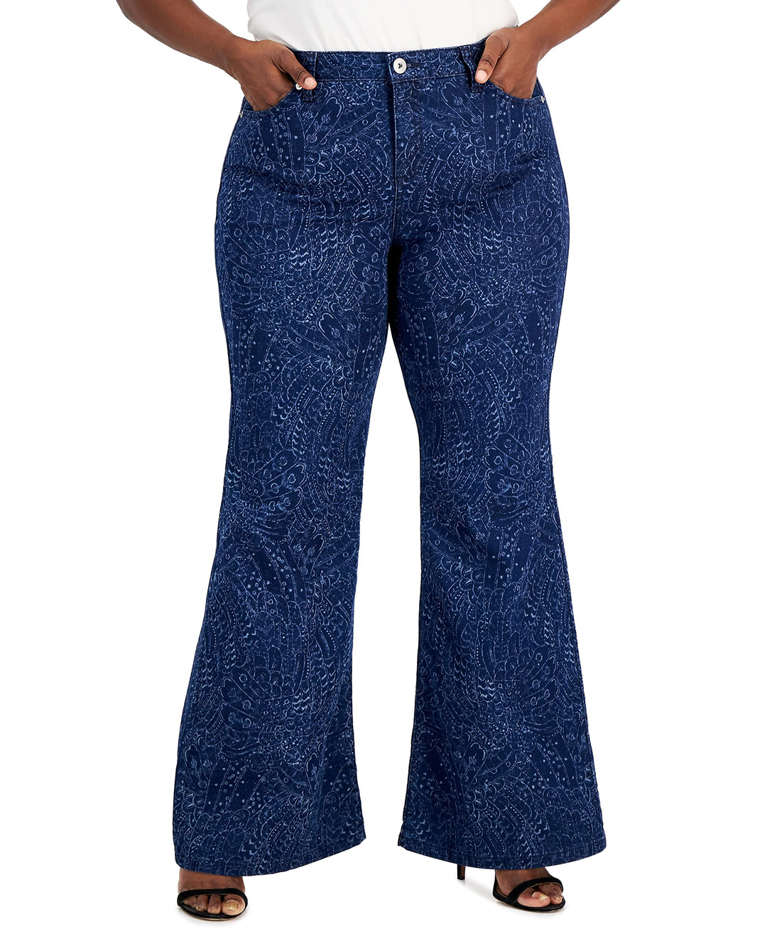 INC International Concepts Plus Size Laser Print Flare Leg Jeans