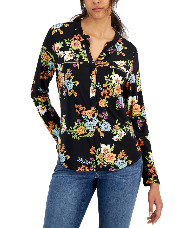 International Concepts Womens Print Zip Pocket Top In