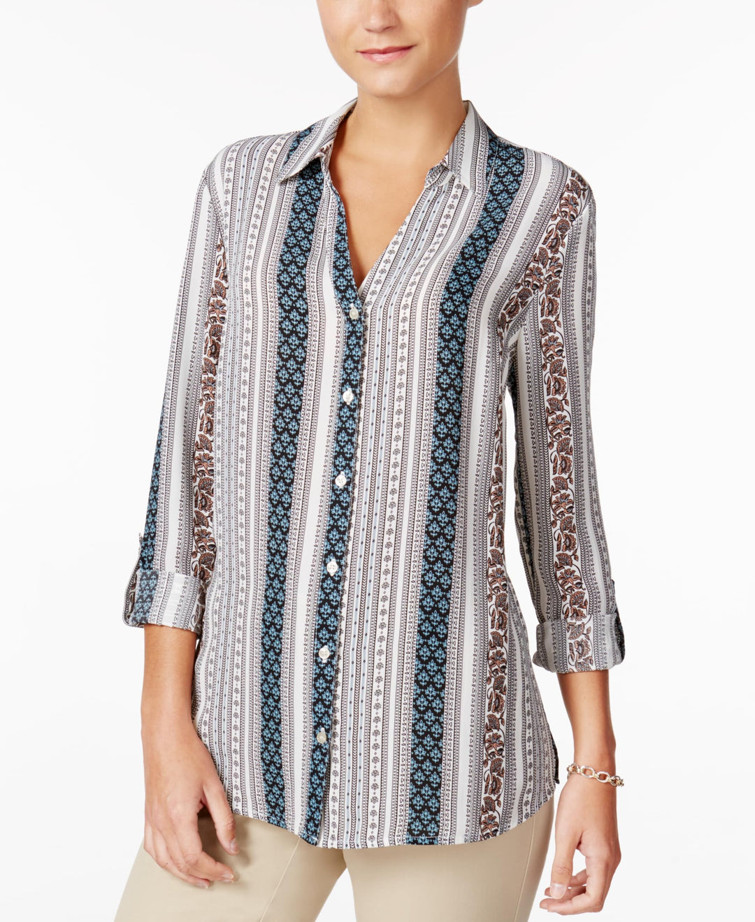 Charter Club Petite Mixed Print Blouse