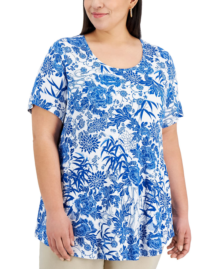 JM Collection Plus Size Printed Short Sleeve Top