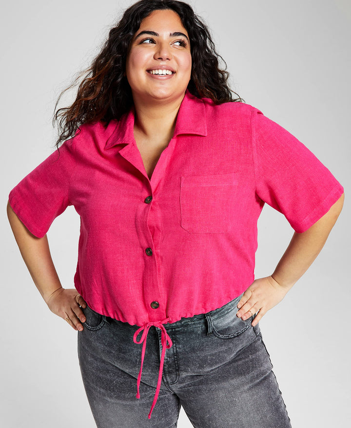 Now This Trendy Plus Size Tie Front Woven Shirt