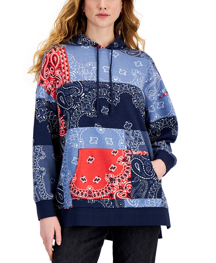 Style & Co Bandana Patch Print Oversized Hoodie