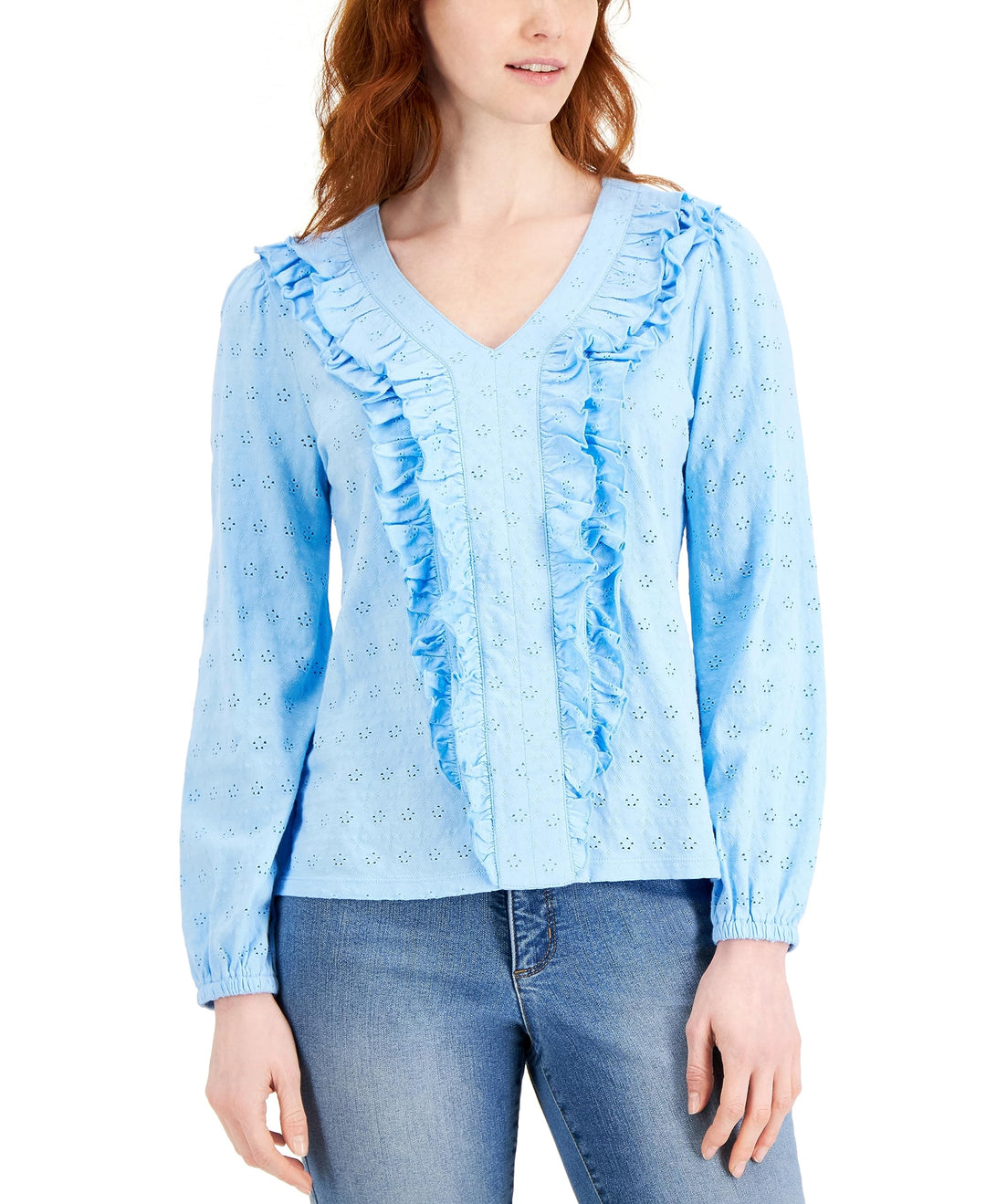 Charter Club Ruffled Eyelet Knit Top