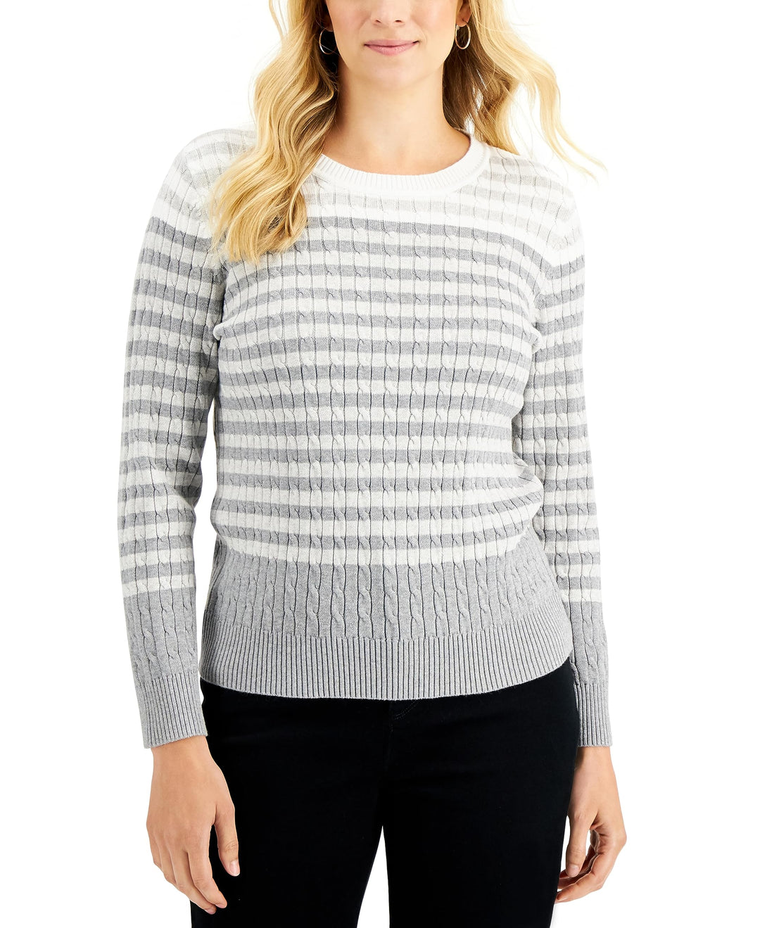 Karen Scott Caroline Striped Cable Knit Sweater