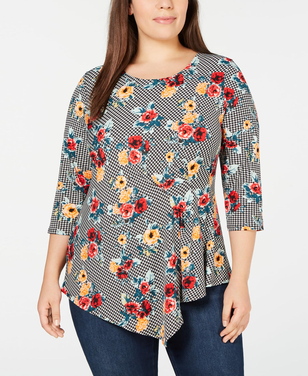 NY Collection Plus Size Side Pleated Printed Top