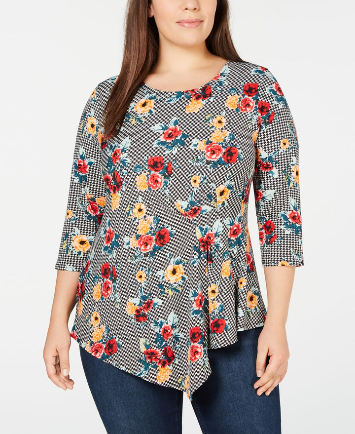 NY Collection Plus Size Side Pleated Printed Top