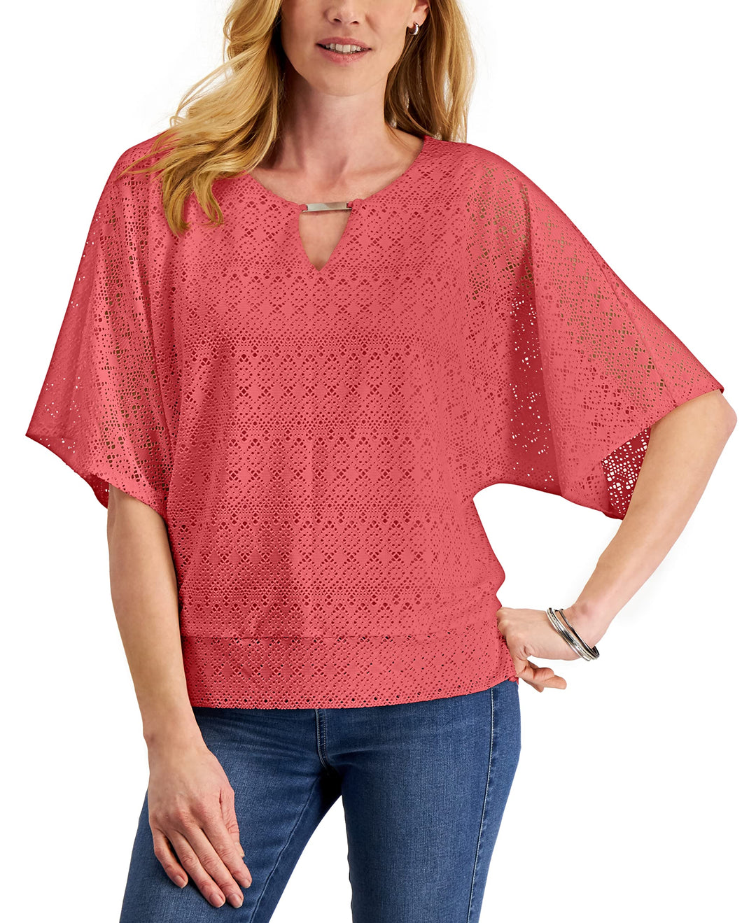 JM Collection Eyelet Poncho Top